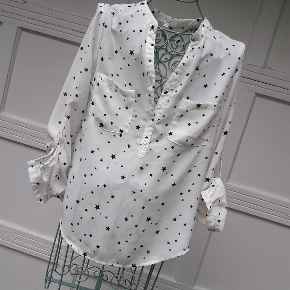 Star Shirt Long Sleeves 3/4 Length Holders Double Pockets Buttons Stars - Picture 4 of 11